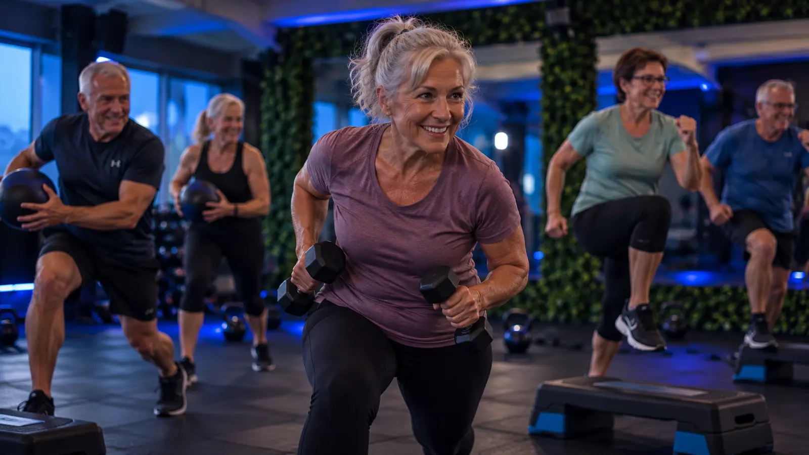 50-plussers tijdens de groepsles Fit & Vitaal 50+ bij UltraGym Hardenberg