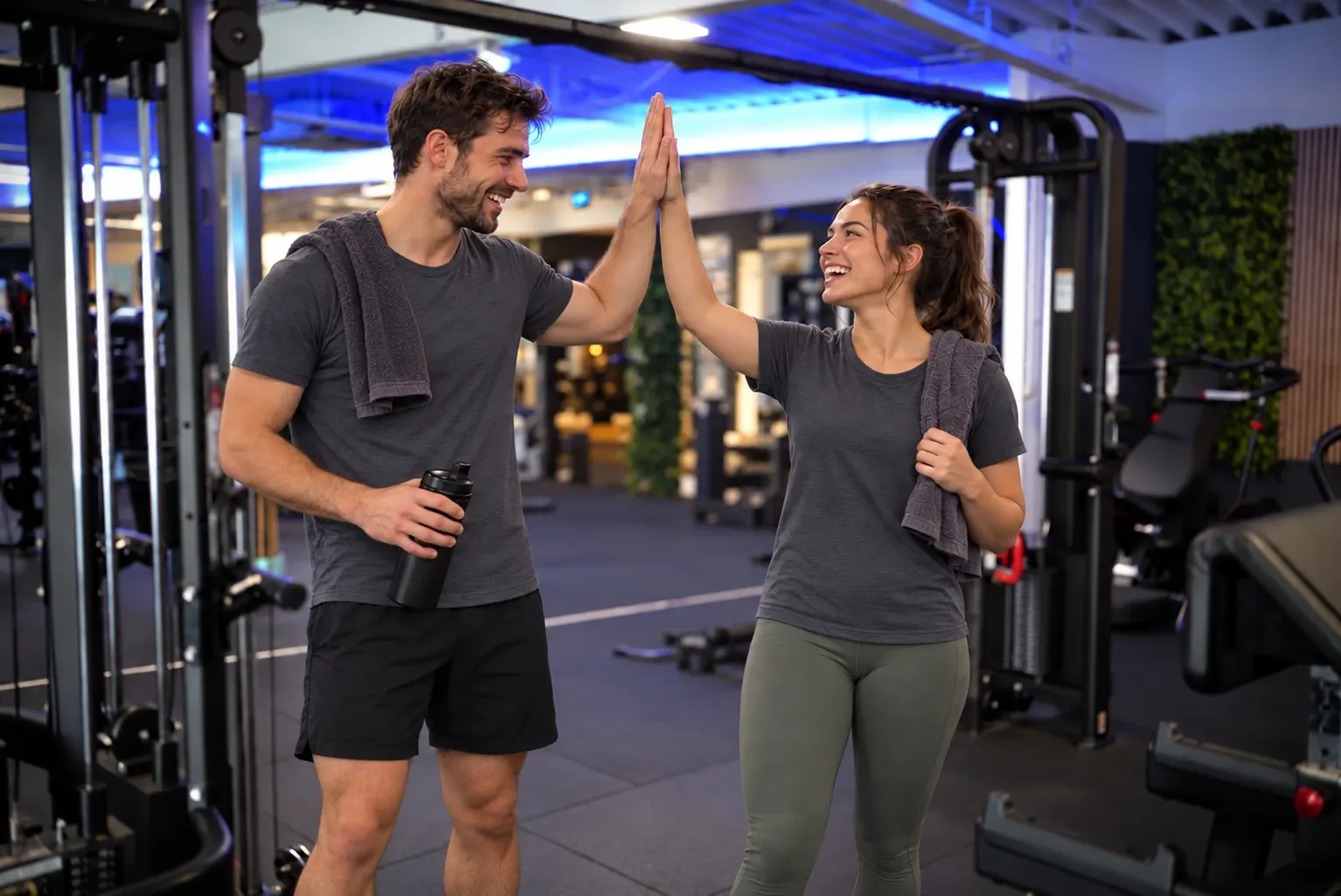 Twee sporters geven elkaar een high five in de zaal bij UltraGym Hardenberg